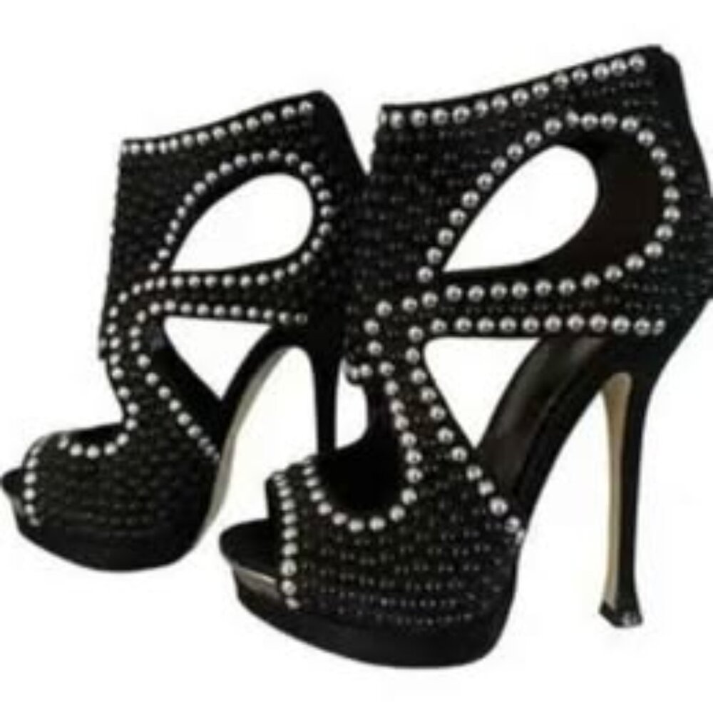 BEBE Cassandra Studded Booties Black/Silver Sz8